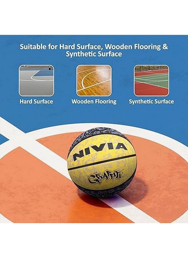 Nivia Combo Graffiti Rubber Moulded Basketball - 7 Black/Yellow with Ball Pump 6inch