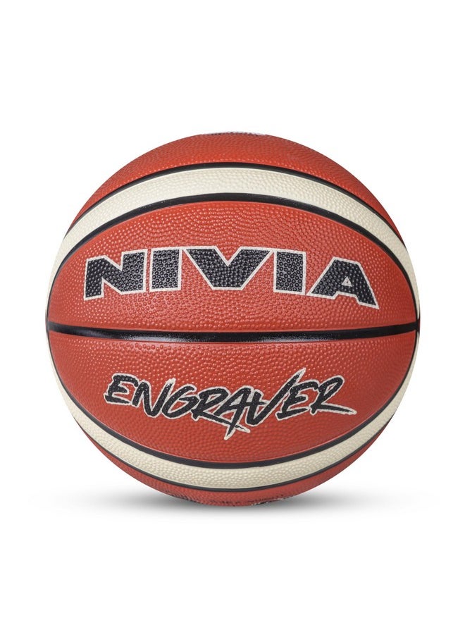 Nivia Engraver Basketball/Soft Rubberized Moulded/14 Panel/Suitable for Hard Surface/Match Ball/for Men/Basketball Size - 6 (Red)