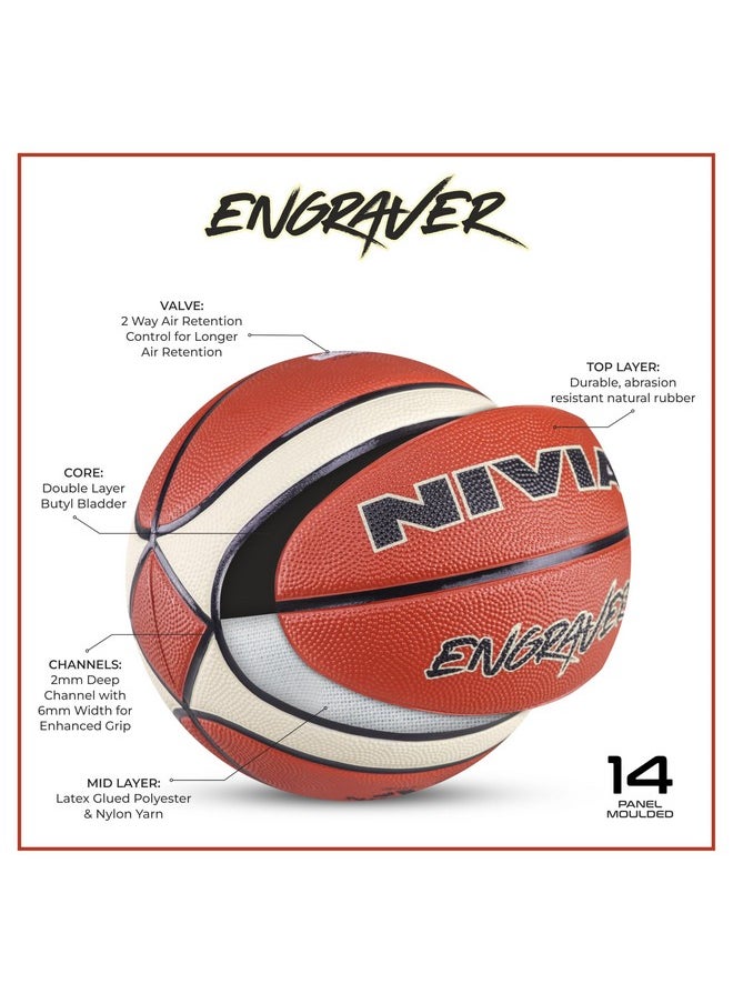 Nivia Engraver Basketball/Soft Rubberized Moulded/14 Panel/Suitable for Hard Surface/Match Ball/for Men/Basketball Size - 6 (Red)