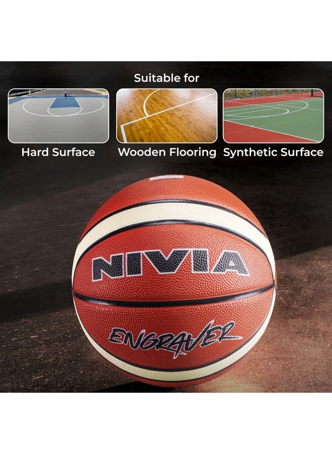 Nivia Engraver Basketball/Soft Rubberized Moulded/14 Panel/Suitable for Hard Surface/Match Ball/for Men/Basketball Size - 6 (Red)