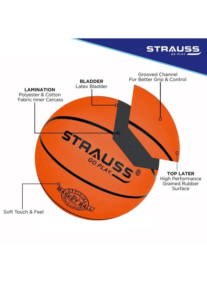 STRAUSS Official Basketball Size 7 |Professional Match Ball for Indoor & Outdoor Games & Training | Ideal for Kids & Adults | Ideal for Basketball Enthusiasts and Athletes | Suitable for All Surfaces