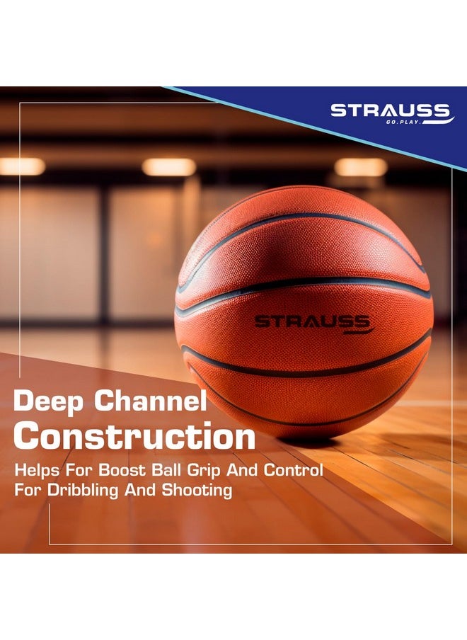 STRAUSS Official Basketball Size 7 |Professional Match Ball for Indoor & Outdoor Games & Training | Ideal for Kids & Adults | Ideal for Basketball Enthusiasts and Athletes | Suitable for All Surfaces