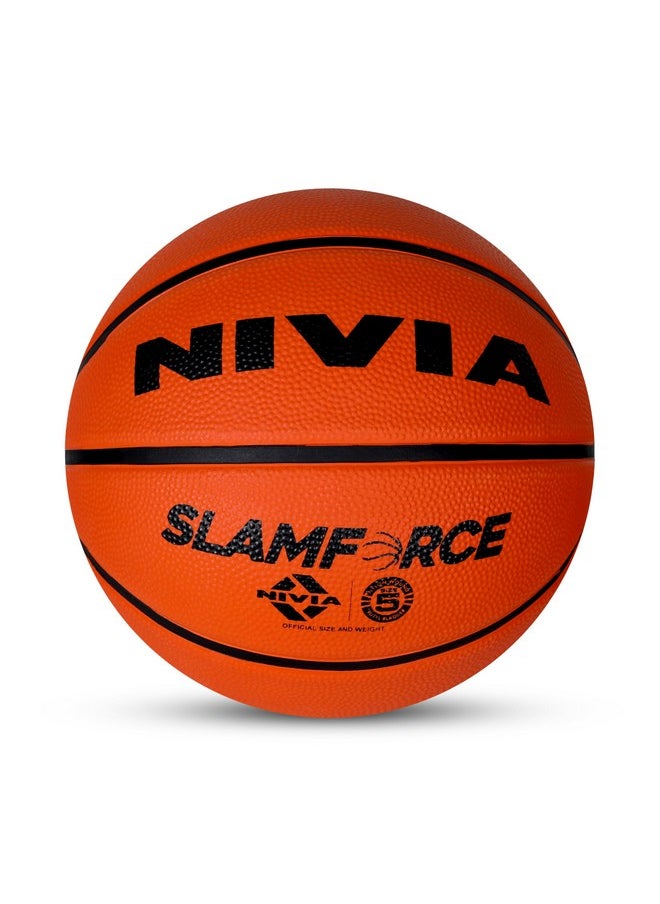 Nivia Slamforce Basketball/Rubberized Moulded/8 Panel/Suitable for Hard Surface/Training Basketball/for Men/Women/Size - 5 (Orange)