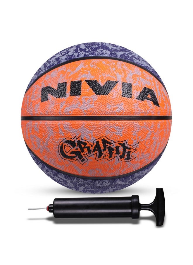 Nivia Combo Graffiti Rubber Moulded Basketball Size - 7 Blue/Orange with Ball Pump 6inch