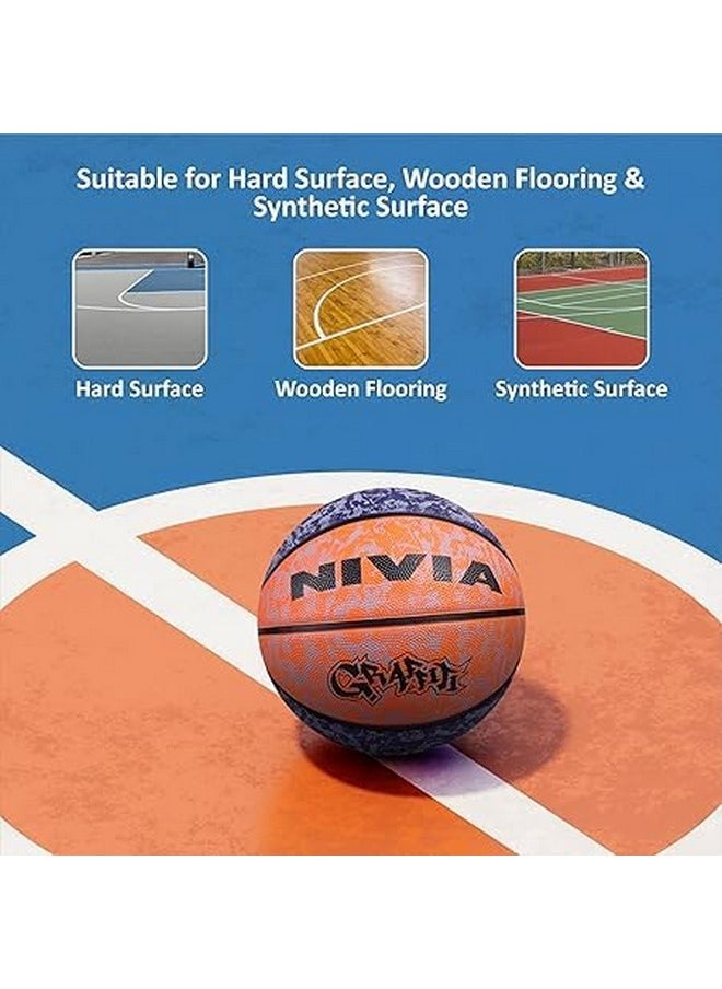 Nivia Combo Graffiti Rubber Moulded Basketball Size - 7 Blue/Orange with Ball Pump 6inch