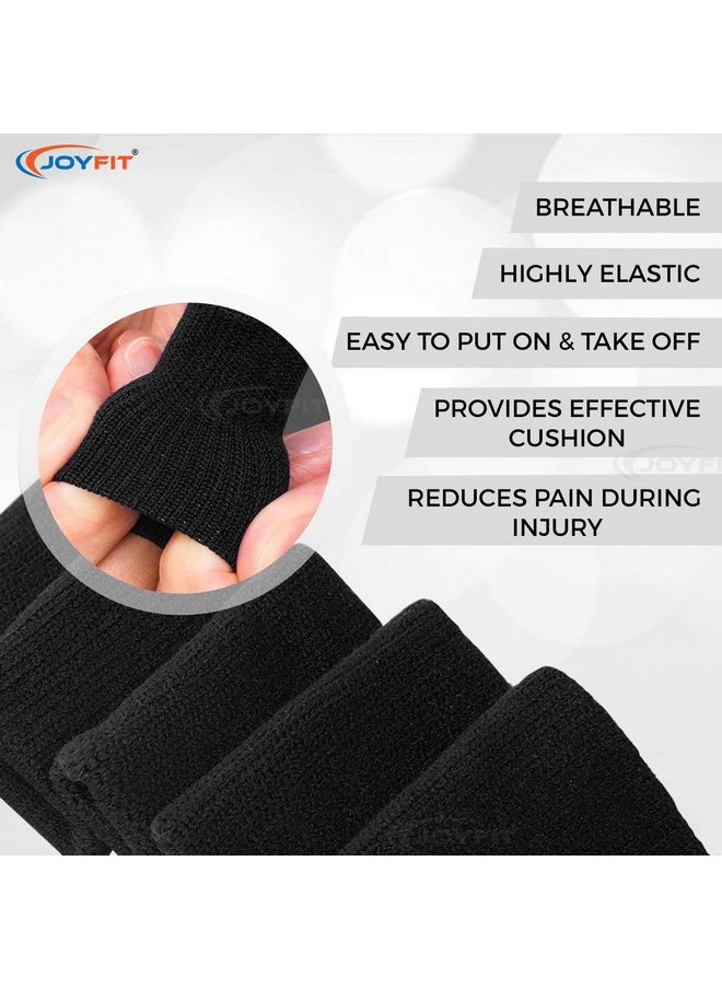 JoyFit Men&Women Adjustable Pain Relief&Sleeve Protector Finger Support With Comfortable Cushion Pressure For Cricket,Exercise,Gym Fitness,Volleyball,Badminton Etc(Black,Spandex)-10 Pc,Free Size