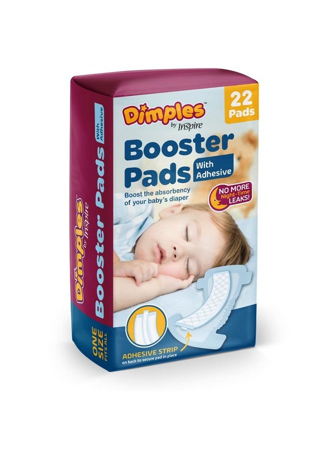 Inspire Dimples Booster Pads, Baby Diaper Doubler with Adhesive - 1 Size Fits All Diapers - Boosts Diaper Absorbency - No More leaks 22 Count (with Adhesive for Secure Fit)