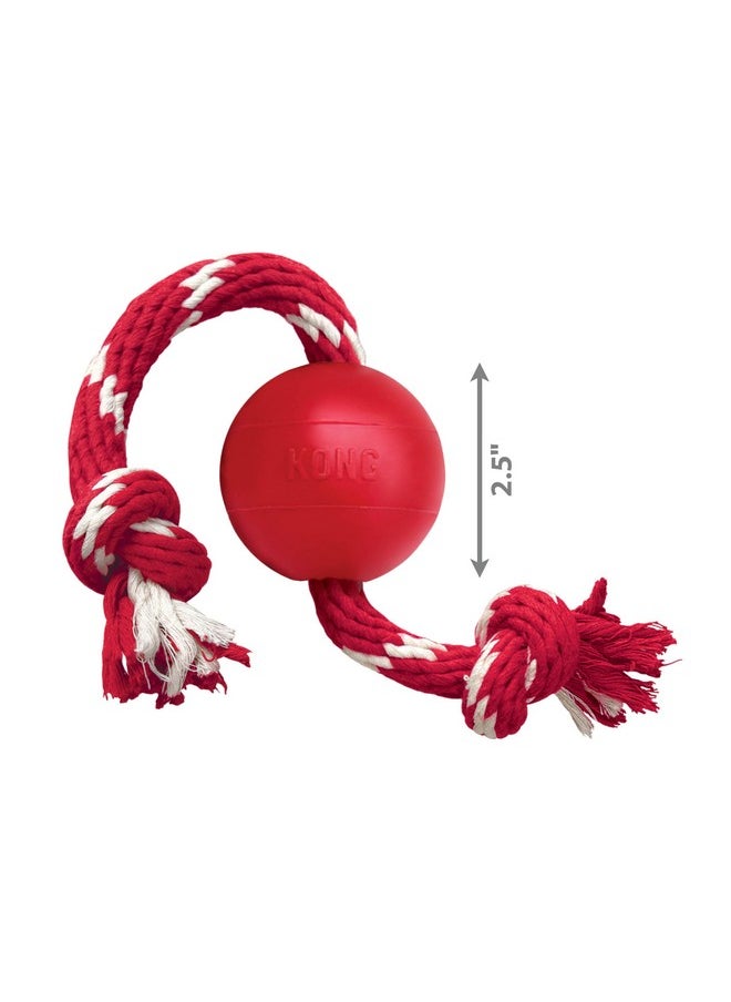 KONG Ball with Rope - Dog Fetch Toy with Rope for Easy Throwing - Durable Dog Ball Toy for Tug, Playtime & More - Natural Rubber Ball Rope Toy for Dogs - Red, For Small Dogs