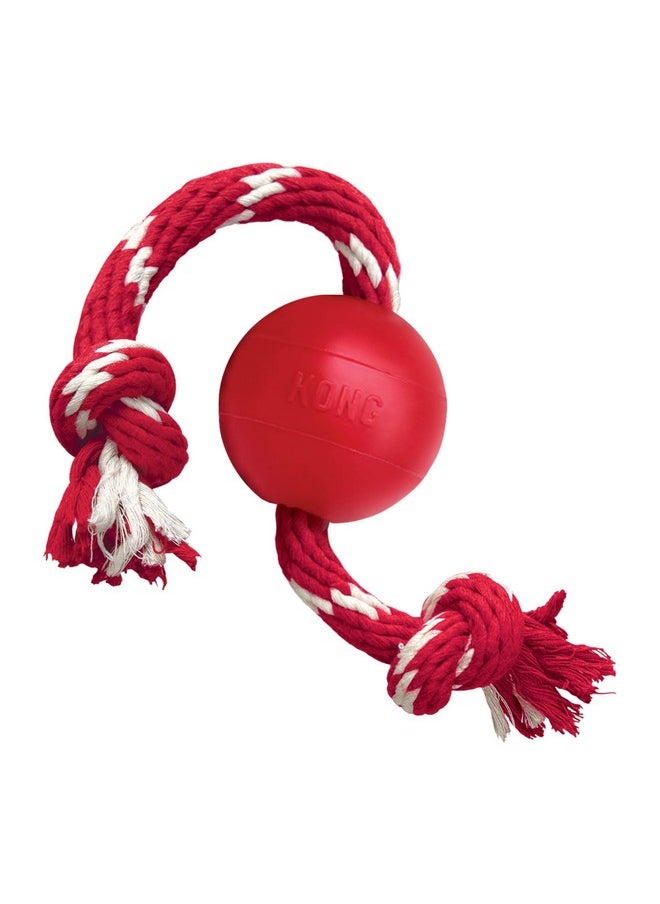 KONG Ball with Rope - Dog Fetch Toy with Rope for Easy Throwing - Durable Dog Ball Toy for Tug, Playtime & More - Natural Rubber Ball Rope Toy for Dogs - Red, For Small Dogs