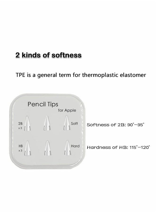 Pencil Tips for Apple Pencil, Compatible with Apple Pencil 2nd Gen and 1st Gen, Soft and Hard, Double Layered Pencil Tip 6 Pack
