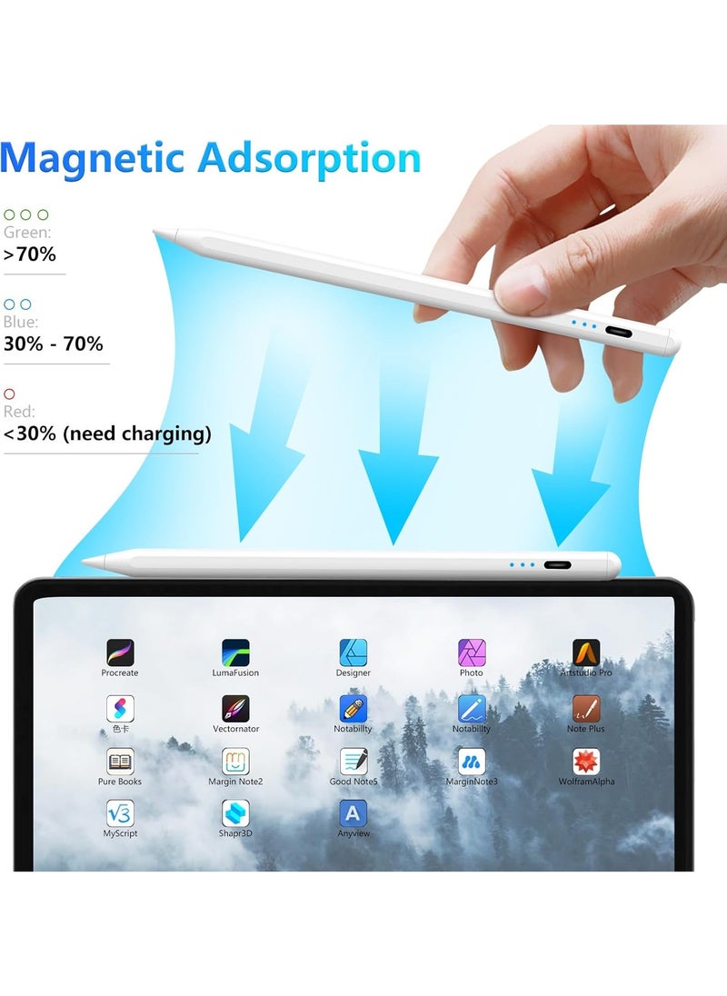 قلم ستايلس لجهاز iPad الجيل التاسع والعاشر - قلم iPad الجيل الثاني، قلم نشط سريع الشحن متوافق مع 2018-2024 Apple iPad 6-10th، iPad Pro 11
