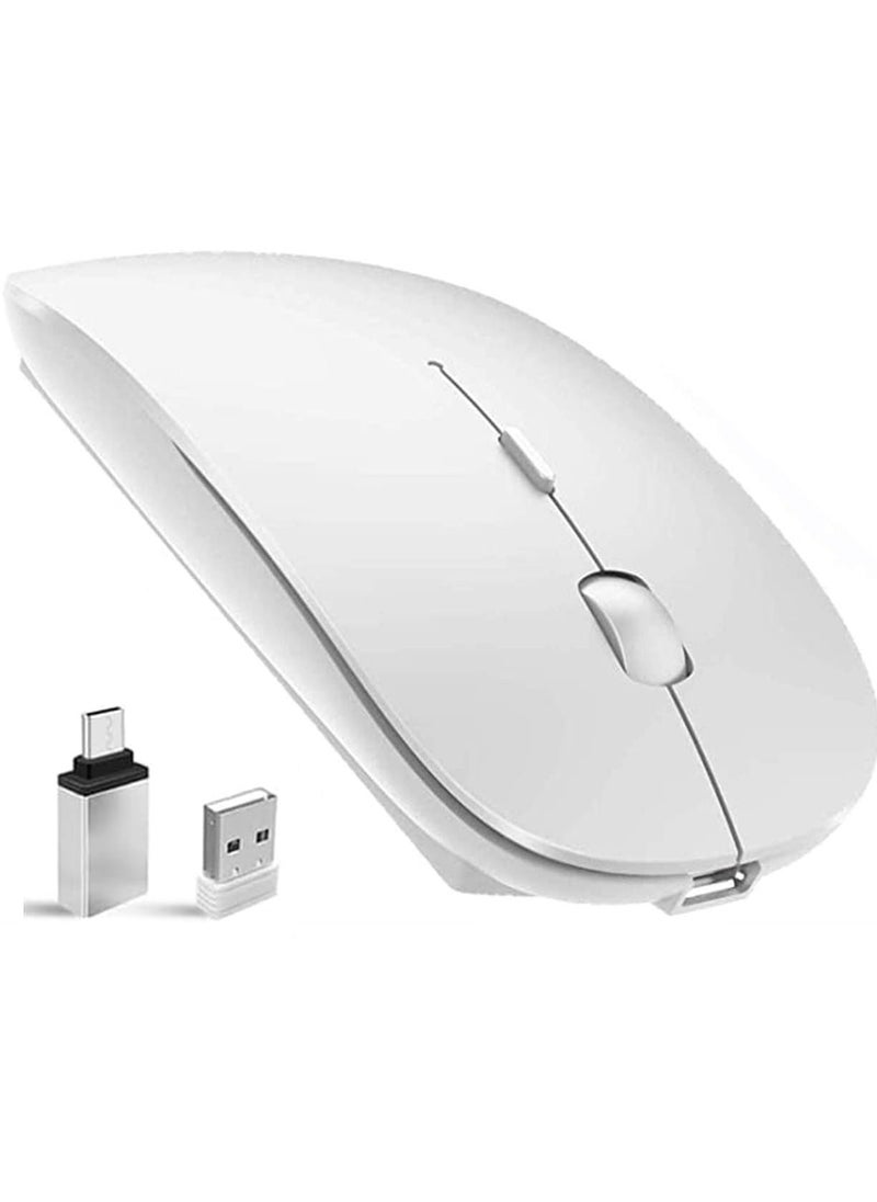 Wireless Bluetooth Mouse - LED Slim Dual Mode (Bluetooth 5.1 + USB) 2.4GHz Rechargeable Silent Bluetooth Wireless Mouse(White)