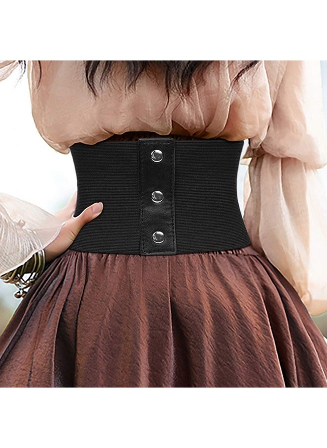 XZQTIVE Black Corset Waist Belt for Women, Wide Elastic Tie Waspie Belt for Dresses 4.7inch