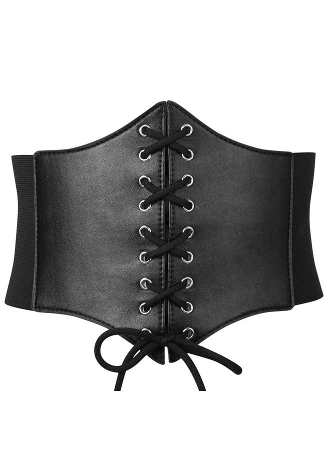 XZQTIVE Black Corset Waist Belt for Women, Wide Elastic Tie Waspie Belt for Dresses 4.7inch