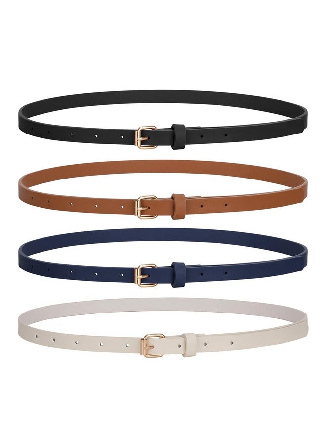 JASGOOD 4 Pack Skinny Women Leather Belt for Dresses Thin Waist Belt for Jeans Pants with Gold Buckle