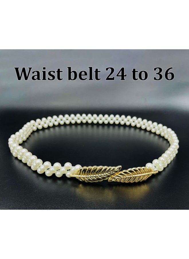 SYGA Pearl Adjustable Waist Belt with Hollowed Tassel Detail, Suitable Size for Waist 24-36 CM