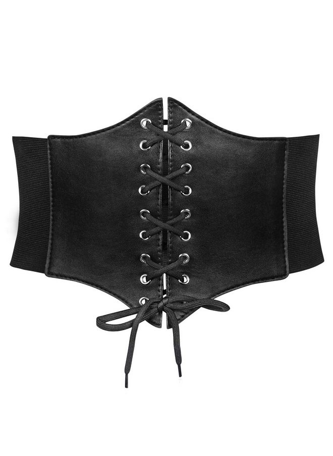 JASGOOD Women’s Elastic Costume Waist Belt Lace-up Tied Waspie Corset Belts for Women, Black,Fits Waist 38-41 Inches