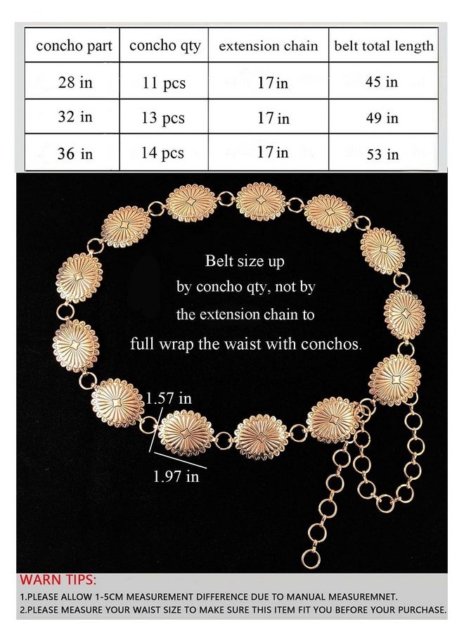 TOPACC Gold Concho belts for Women Western Metal Oval Cowgirl Chain Belt Country Concert Belt for Dresses Jeans
