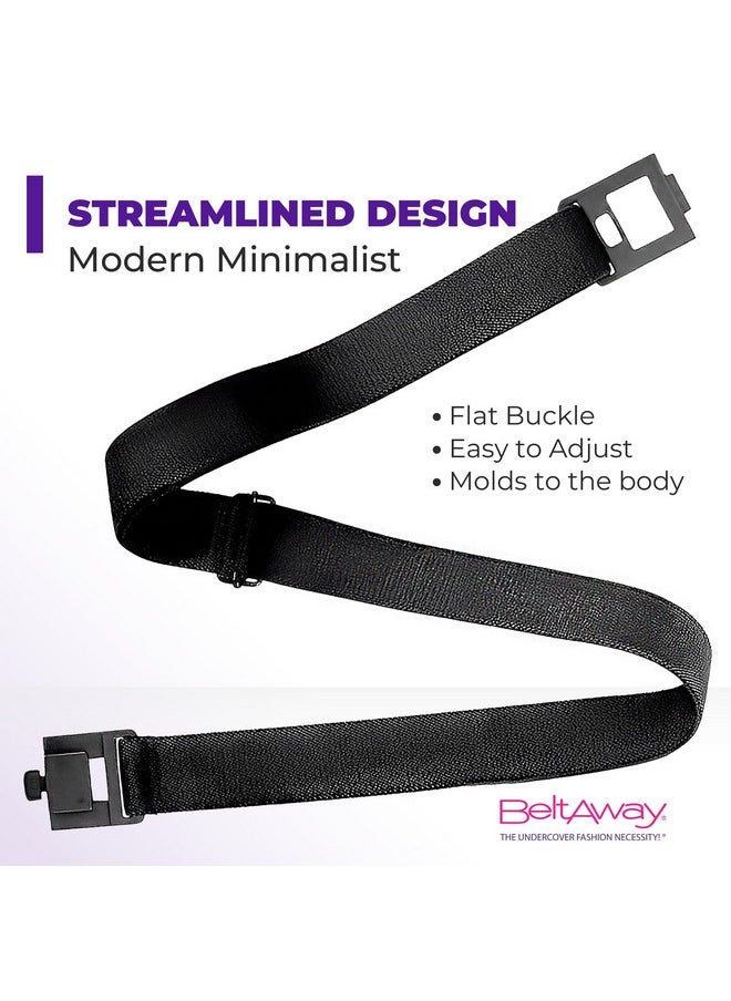 BELTAWAY Easily Adjustable Elastic Flat Buckle No Show Belts for Women - Stretch, Low Profile Design, Soft - Ideal for Jeans, Pants BLACK