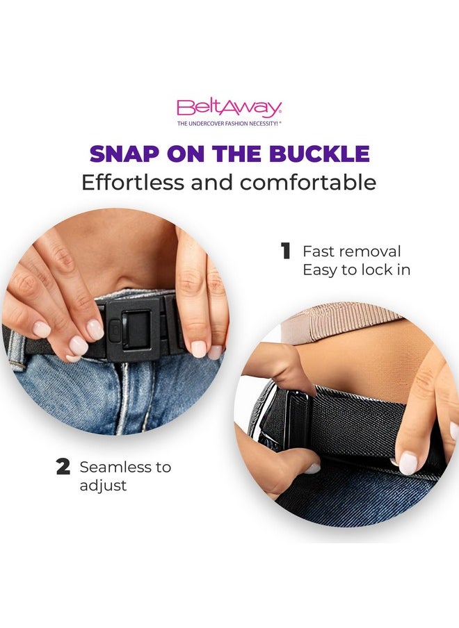 BELTAWAY Easily Adjustable Elastic Flat Buckle No Show Belts for Women - Stretch, Low Profile Design, Soft - Ideal for Jeans, Pants BLACK