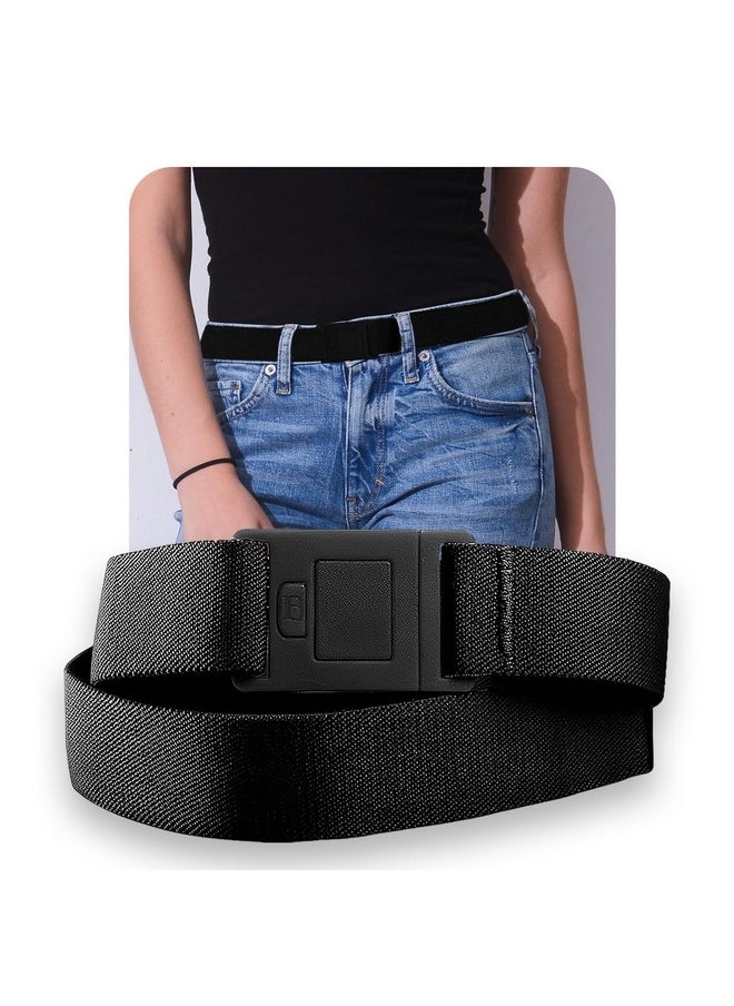 BELTAWAY Easily Adjustable Elastic Flat Buckle No Show Belts for Women - Stretch, Low Profile Design, Soft - Ideal for Jeans, Pants BLACK