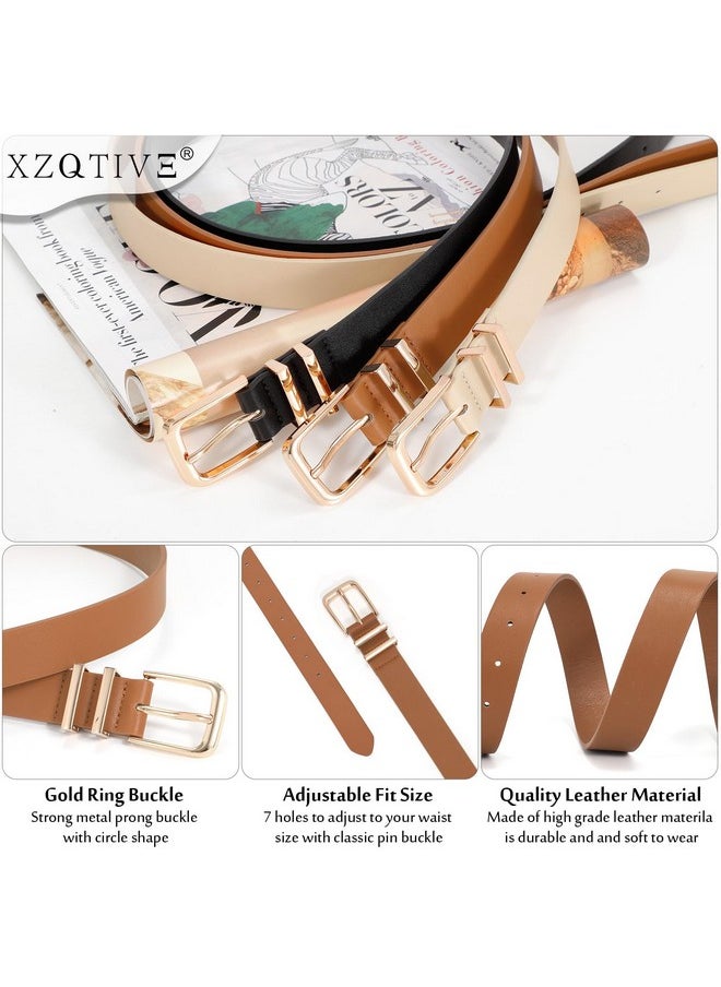 XZQTIVE 3 Pack Women Belts For Jeans Dresses Pants Ladies Leather Waist Belt with Gold Buckle