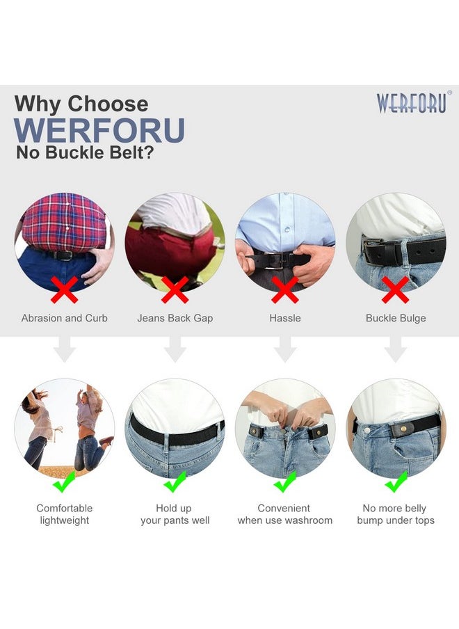 WERFORU No Buckle Stretch Belt For Women/Men Elastic Waist Belt Up to 48