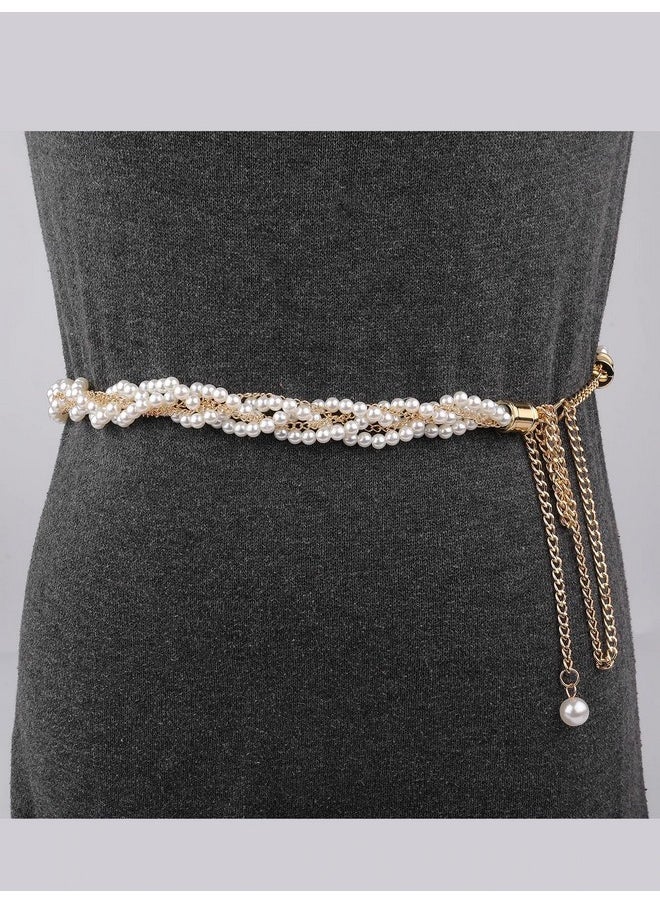 SYGA Pearl Waist Chain Belt Adjustable Decorative Belt Hollowed Tassel Waist Belts Suitable Size for Waist 26-40