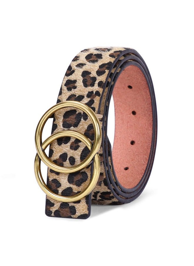 SUOSDEY Women's Leopard Print Leather Belt for Jeans Dresses Fashion Waist Belt with Gold Double Ring Buckle