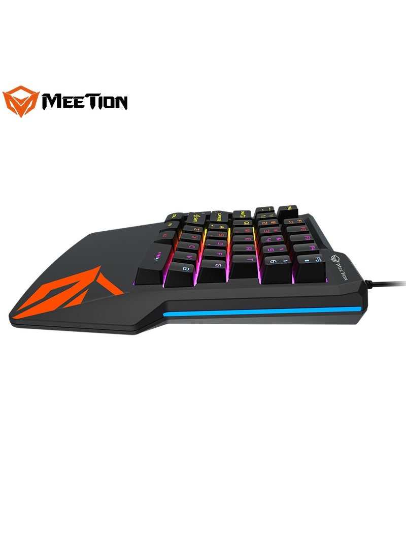 MEETION One-Handed Gaming Keyboard KB015 Rainbow backlight Ergonomic keycaps, characters transparent Universal for mobile phones and computers