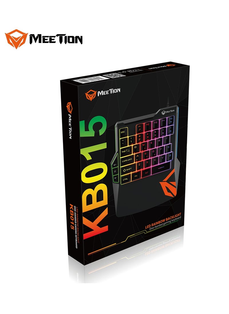 MEETION One-Handed Gaming Keyboard KB015 Rainbow backlight Ergonomic keycaps, characters transparent Universal for mobile phones and computers