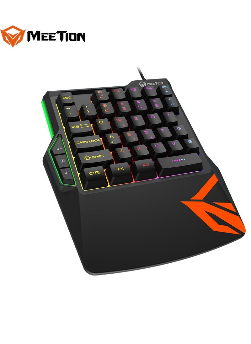 MEETION One-Handed Gaming Keyboard KB015 Rainbow backlight Ergonomic keycaps, characters transparent Universal for mobile phones and computers