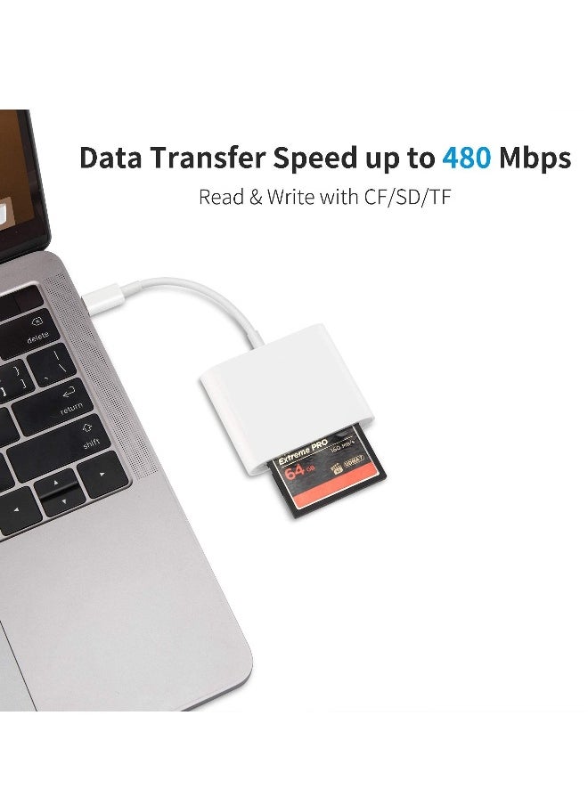 USB C CF/SD/TF Card Reader 3 in 1, Compact Flash Reader 3-Slot Memory Card Adapter for Type-C Device Supports Micro SD Memory Card Compatible with MacBook Pro/Air M1 iPad Pro Android Galaxy S20 S21U