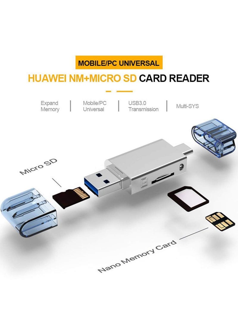 Multi-Format Card Reader: USB Type-C and USB 2.0 Compatible, Dual-Slot for NM Nano Memory & TF Micro SD Cards, Ideal for Phones & Laptops