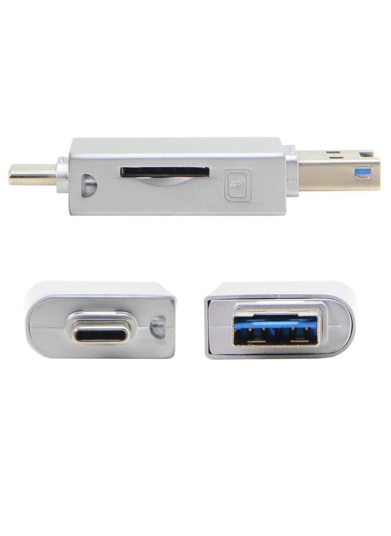 Multi-Format Card Reader: USB Type-C and USB 2.0 Compatible, Dual-Slot for NM Nano Memory & TF Micro SD Cards, Ideal for Phones & Laptops