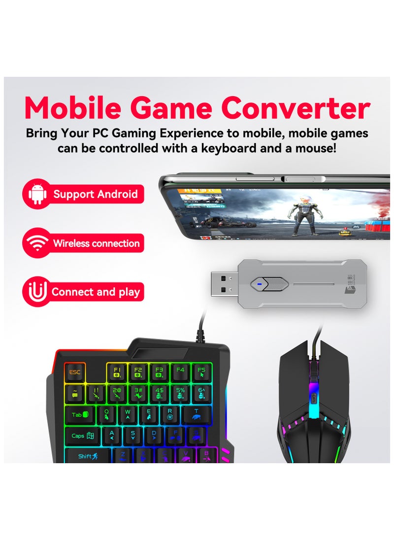 Classic Mobile Gaming Keyboard Mouse Converter Set 5 in 1 Mobile Game Combo Pack for Android HarmonyOS Hyper OS Samsung, Ai Recoil Control Function Wireless Connection