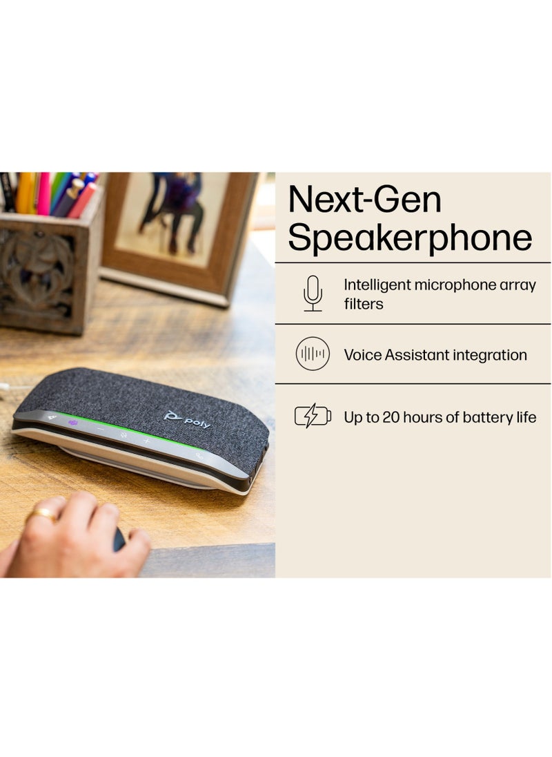 Poly Sync 20 Microsoft Teams Certified USB-A Speakerphone with 3-Microphone Steerable Array, Full-Duplex Audio, 20 Hours Talk Time, Bluetooth Connectivity for PC and Smartphone | 772C844