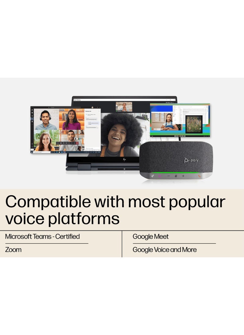 Poly Sync 20 Microsoft Teams Certified USB-A Speakerphone with 3-Microphone Steerable Array, Full-Duplex Audio, 20 Hours Talk Time, Bluetooth Connectivity for PC and Smartphone | 772C844