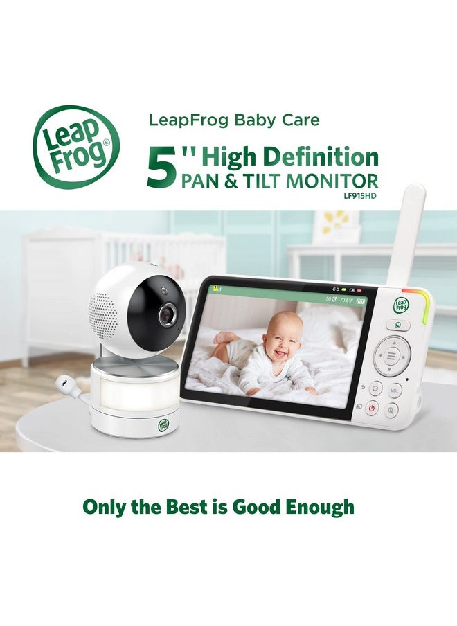 LeapFrog LF915HD Baby Monitor, 5” 720p Screen, 360° Pan & Tilt with 8X Zoom Camera, Color Night Vision, Night Light, Two-Way Intercom, Secure Transmission No WiFi