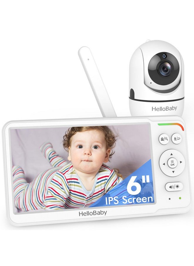 HelloBaby Baby Monitor with Camera and Audio, 6'' World First IPS Screen Baby Camera Monitor No WiFi, 30-Hrs Battery, ECO, VOX, 2-Way Talk, Night Vision, 1000ft, Video Baby Monitor Portable