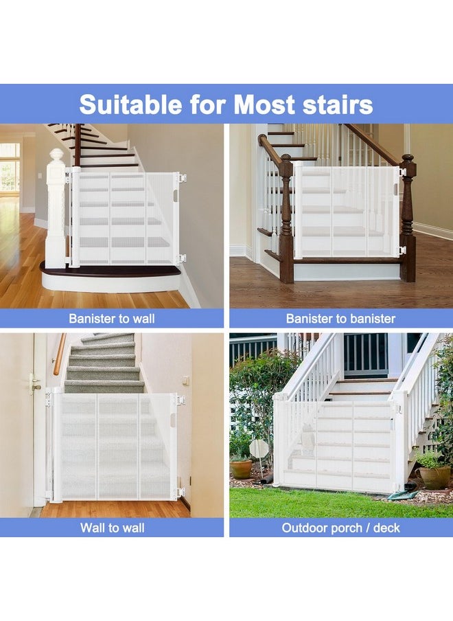 Reinforced Retractable Baby Gates for Stairs 55 Inch Reinforced Strip Baby Stair Gate Retractable Dog Gate for Stairs Retractable Gate for Stair Post, Banister to Banister, Banister to Wall, Doorway