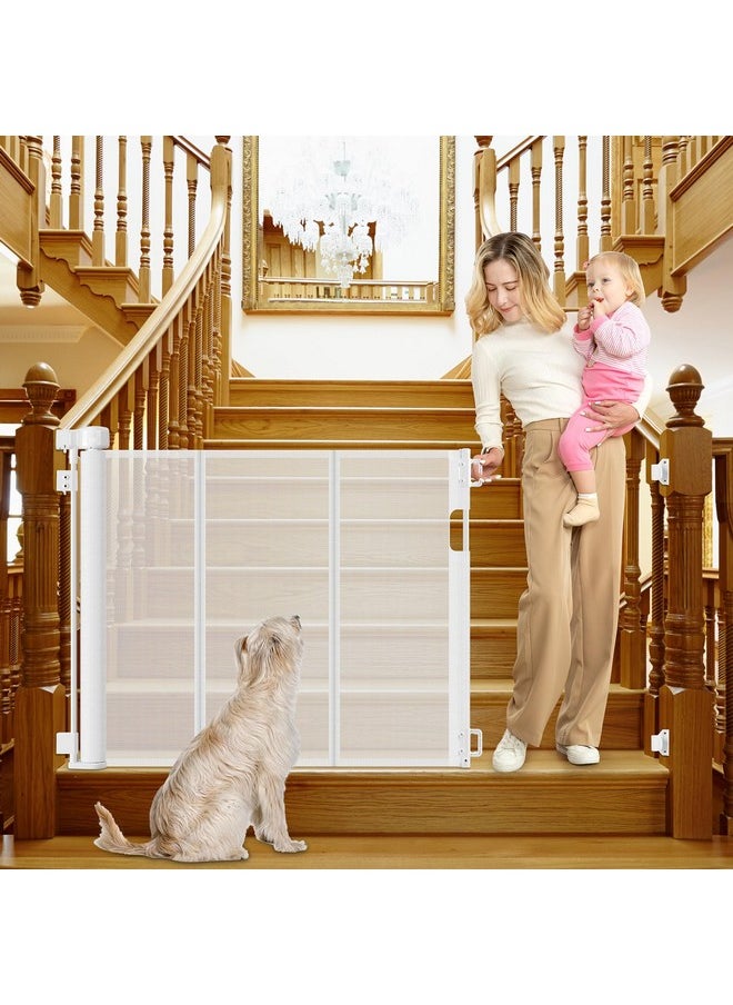 Reinforced Retractable Baby Gates for Stairs 55 Inch Reinforced Strip Baby Stair Gate Retractable Dog Gate for Stairs Retractable Gate for Stair Post, Banister to Banister, Banister to Wall, Doorway