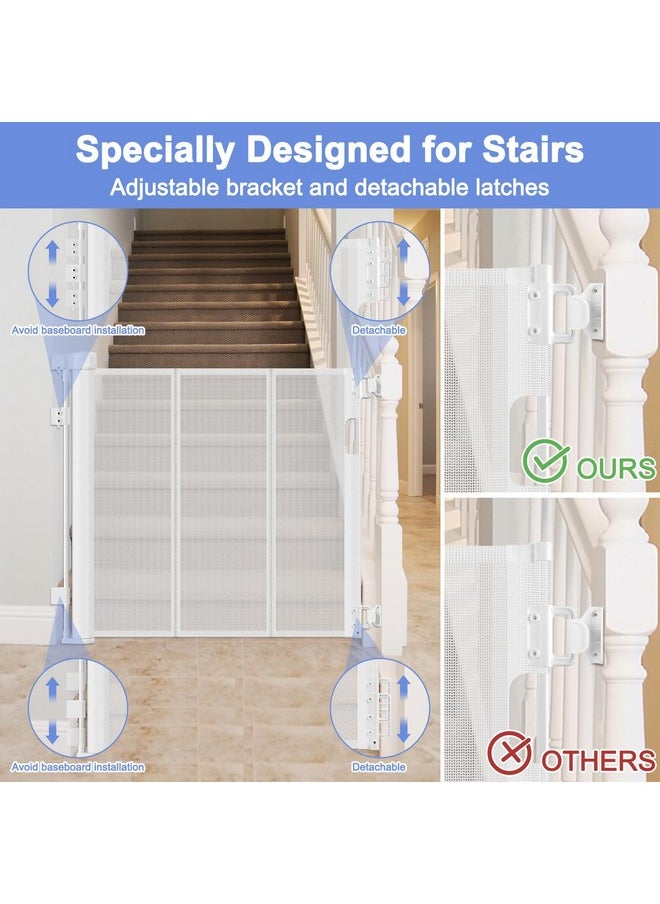 Reinforced Retractable Baby Gates for Stairs 55 Inch Reinforced Strip Baby Stair Gate Retractable Dog Gate for Stairs Retractable Gate for Stair Post, Banister to Banister, Banister to Wall, Doorway