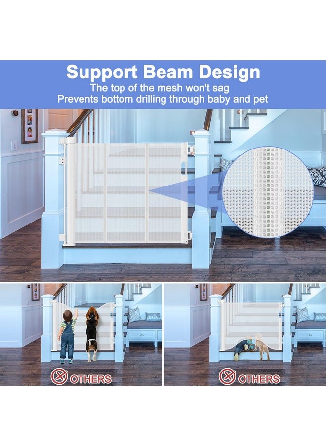 Reinforced Retractable Baby Gates for Stairs 55 Inch Reinforced Strip Baby Stair Gate Retractable Dog Gate for Stairs Retractable Gate for Stair Post, Banister to Banister, Banister to Wall, Doorway