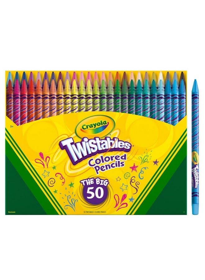 Crayola Twistables Colored Pencil Set (50ct), No Sharpen Colored Pencils For Kids, Coloring Book Pencils, Stocking Stuffers for Kids, Holiday Gift, 4+