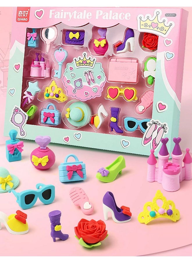 FunBlast Fairy Tale Palace Erasers for Kids - Stylish Erasers for Girls, School Stationary Kit for Kids, Birthday Return Gifts for Kids (Pack of 17 Pcs; Assorted Color)
