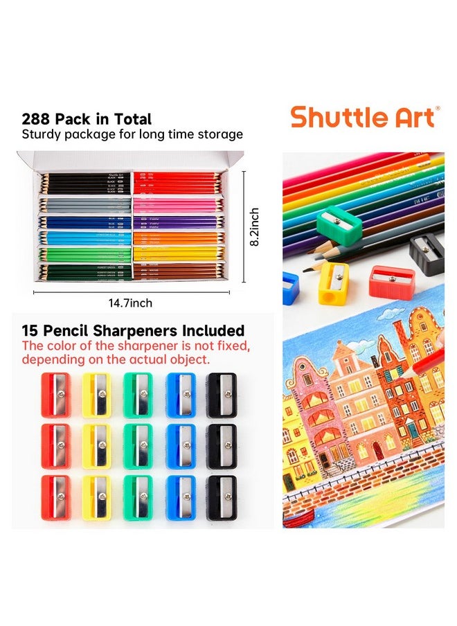 Shuttle Art 288 PCS Colored Pencils Bulk, 12 Assorted Colors, Pre-sharpened Colored Pencils for Kids with Sharpeners, Bulk Pack School Supplies for Teachers & Students