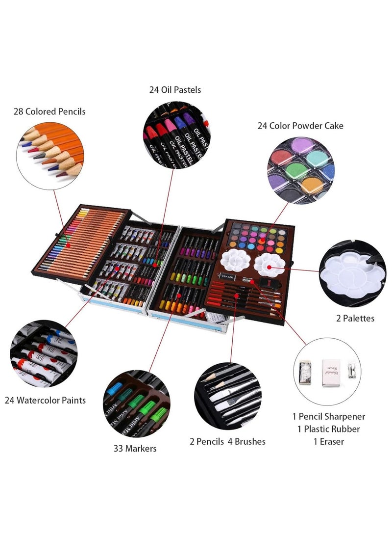 208 Pcs Deluxe Art Set, Professional Artists Drawing Set for Kids, Teens and Adults Including Oil Pastels, Colored Pencils, Watercolor Paints