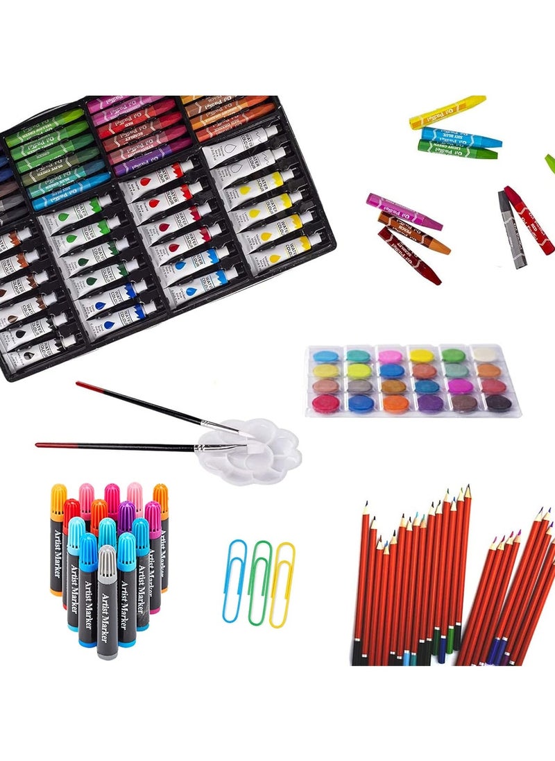 208 Pcs Deluxe Art Set, Professional Artists Drawing Set for Kids, Teens and Adults Including Oil Pastels, Colored Pencils, Watercolor Paints