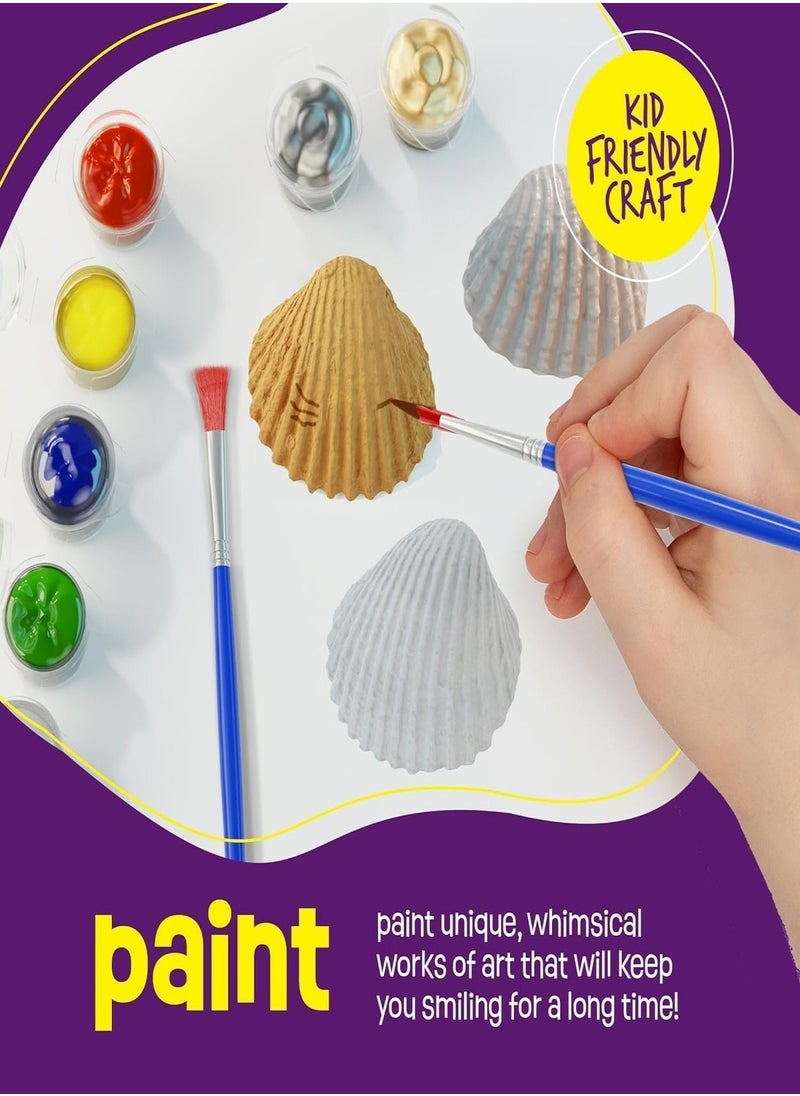 Seashell Painting Kit for Kids Arts and Crafts Toys 11 Seashells 8 Paints Canvas and Clay Craft Summer Kid Beach Activities Kits Art Set DIY Supplies Games Birthday Gifts Toys for Girls Boys